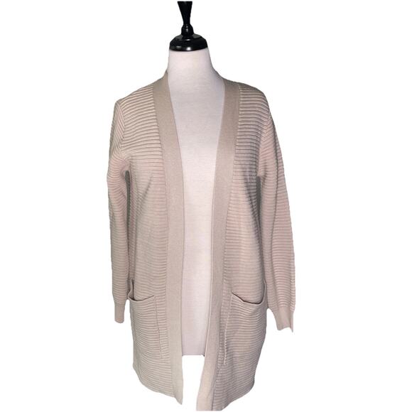 Topshop Women's EUR 38/ US 6 Long Beige Knit Cardigan Wool Blend Open Front - Picture 1 of 4